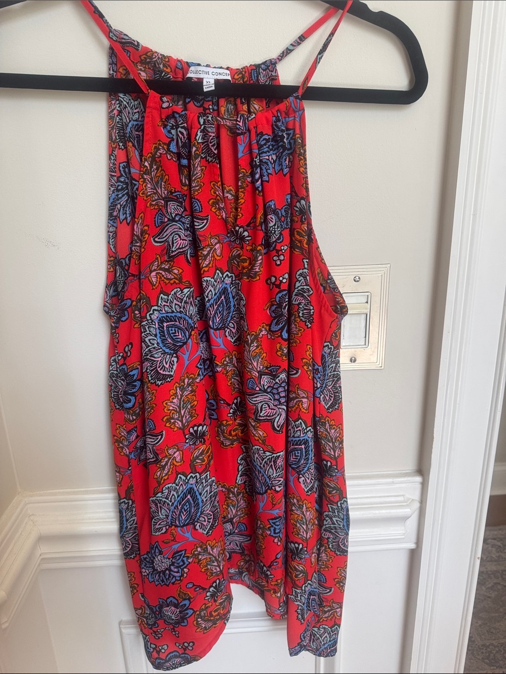 Collective Concepts Red Floral Mini Skirt with Blue & Purple Accents